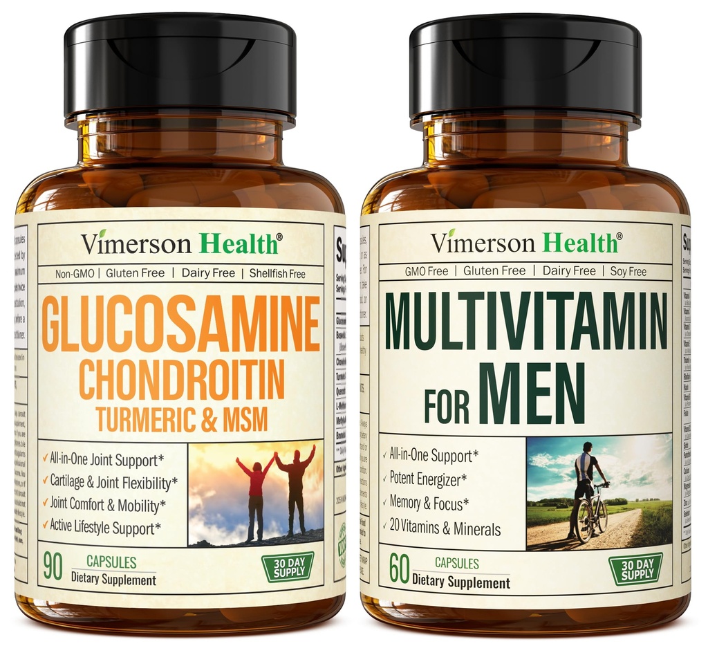 Glukozamín Chondroitín Turmerica MSM + Muži Multivitamín 2-Bottle doplnok pre neho. Spoločné zdravie, zápalové reakcie, Imunitná podpora, Antioxidačné vlastnosti