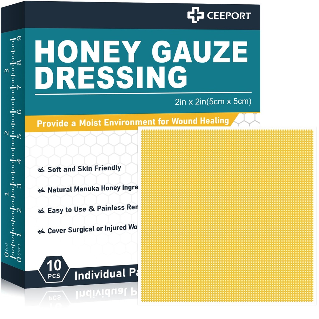 Manuka Honey Gauze Wound Dressing 2" x 2,10 balenia Manuka Honey Wound Care Pads, Medové rany lekárskej triedy pre starostlivosť o rany, med patch pre rýchlejšie lieči z popálenín, abrasions, cuts a scalds