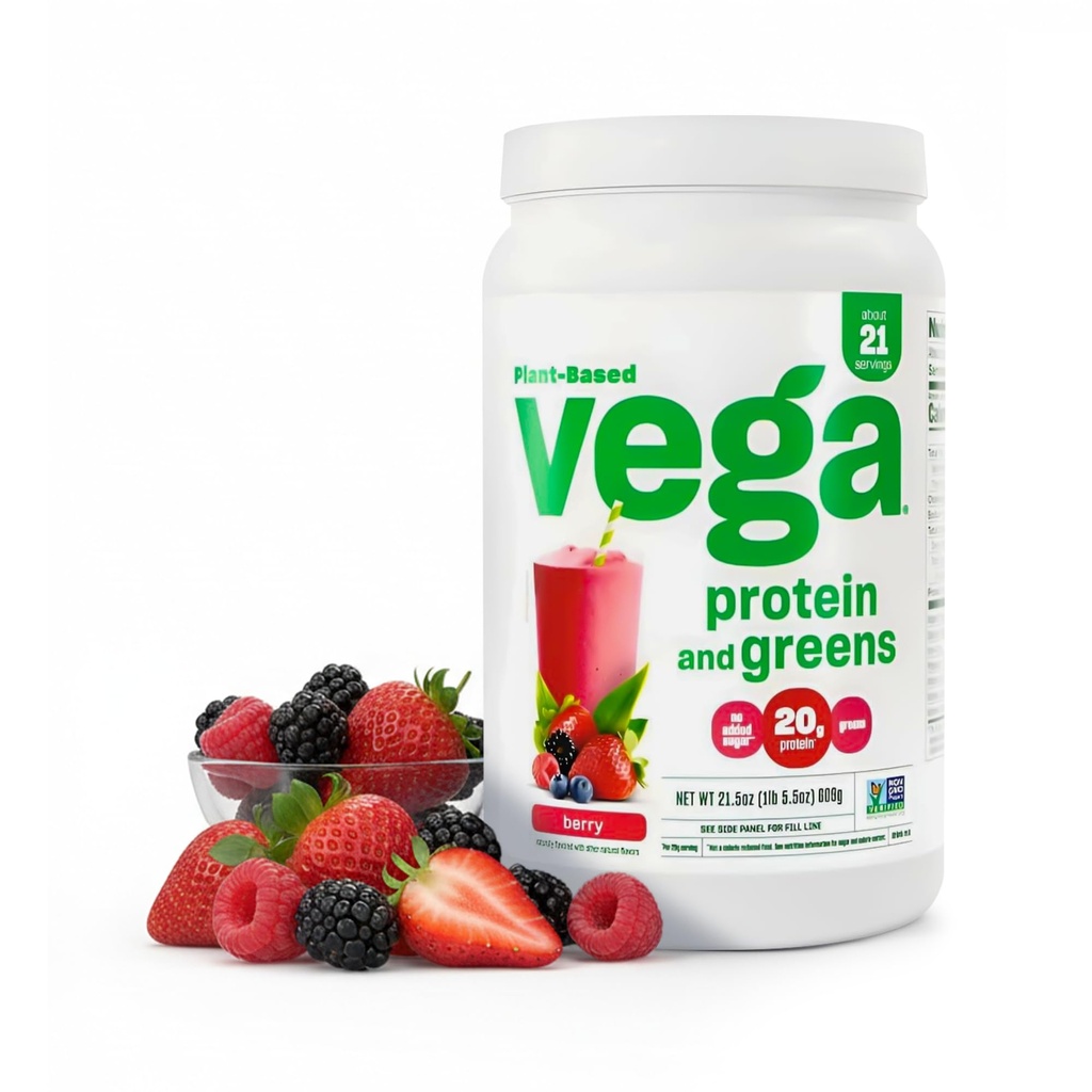 Vega Protein and Greens Protein Powder, Berry - 20g Plant Based Protein Plus Veggies, Vegan, Non GMO, Pea Protein for Women and Men, 1,3 lbs (Backaging May Vary)