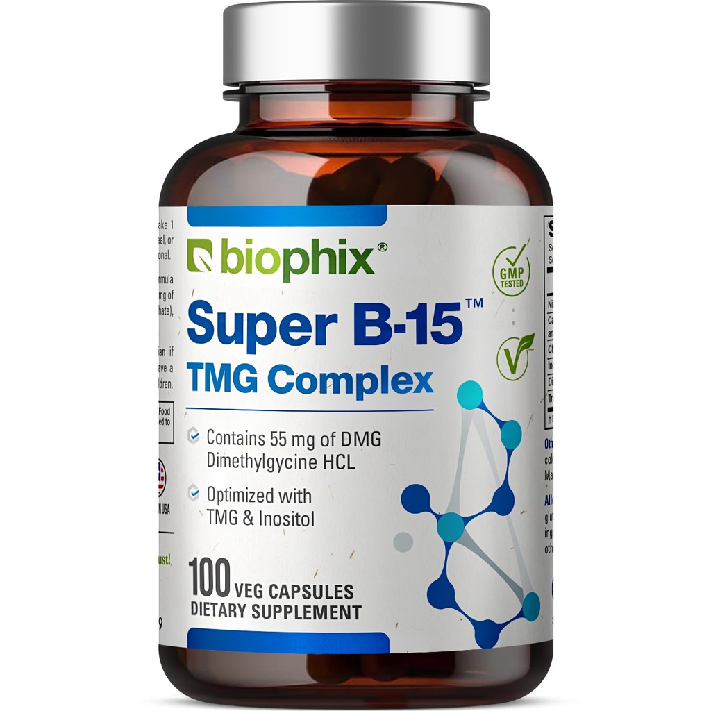biophix Super B-15 100 Veggie Caps - Niacin Calcium Choline Inozitol DMG TMG - podporuje zdravé hladiny kyslíka