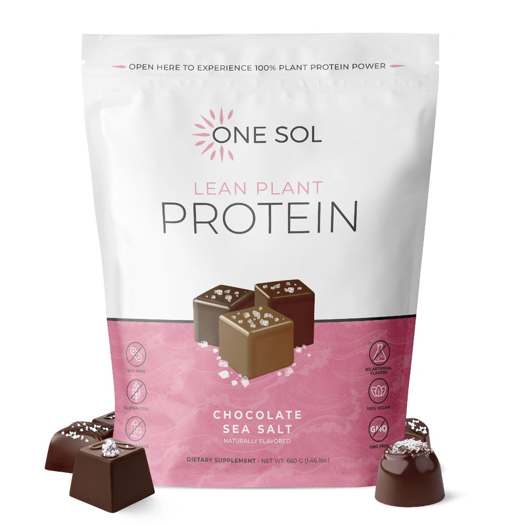One Sol Lean Plant-Based Protein Powder, Pea & Brown Ryce Protein, Low Carb, Vegan Friendly - Gluten, Laktóza, & Soy Free - No Pridané cukor, Non-GMO, Čistá výživa, No Bloating (Chocolate Sea Salt)