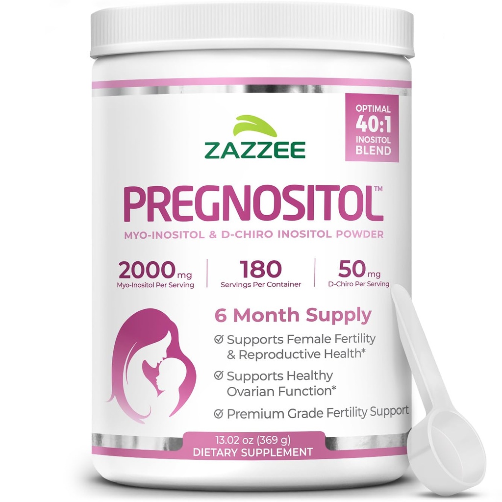 Zazzee PREGNOSITOL prášok, 6 Mesiac dodávky, Myo-Inozitol a D-Chiro-Inositol 40:1 Fertility Blend, Voľný Scoop pre presné dávkovanie, Premium Balanced Formula, 183 Servings, Vegan, All-Natural and Non-GMO