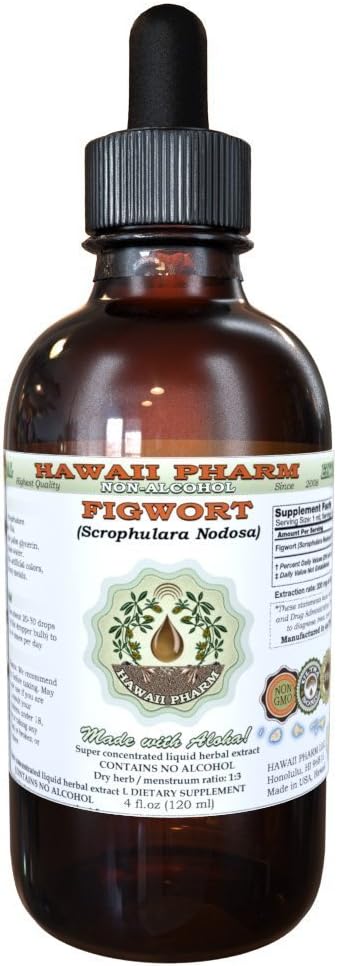 Figwort Liquid Extract bez obsahu alkoholu, Organic Figwort (Scrophulara Nodosa) Sušený Herb Glycerit Hawaii Pharm Natural Herbal Supplement 2 oz