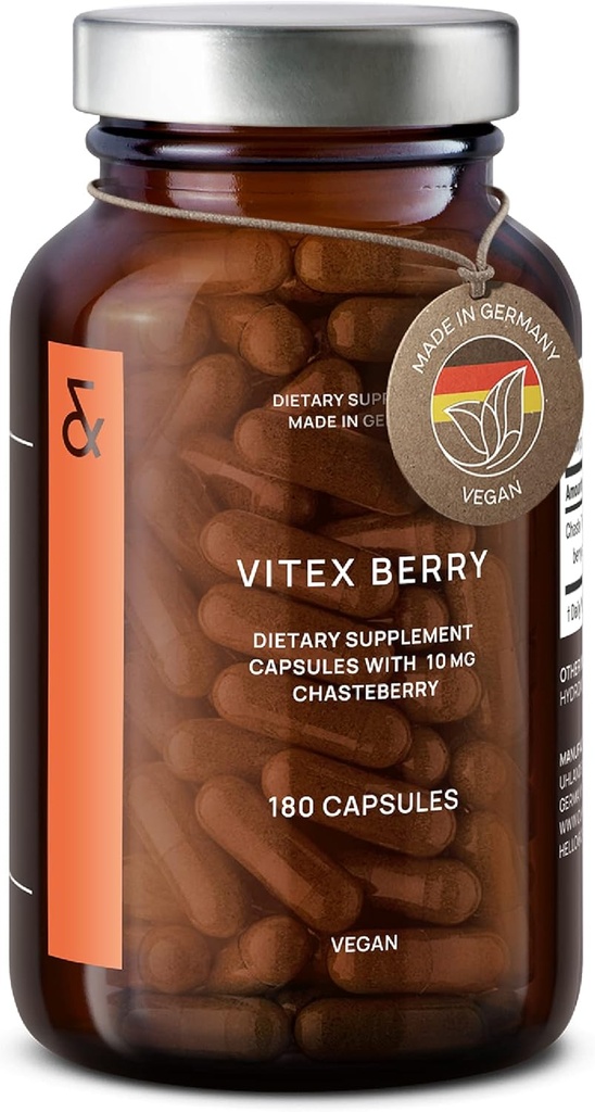 Vitex Berry - Premium Chasteberry 4:1 extrakt (Vitex Agnus Castus) - Menopauza a podpora PMS - Hormone Balance for Women - 180 Kapsule - 6 mesiacov Supply - Made in Germany