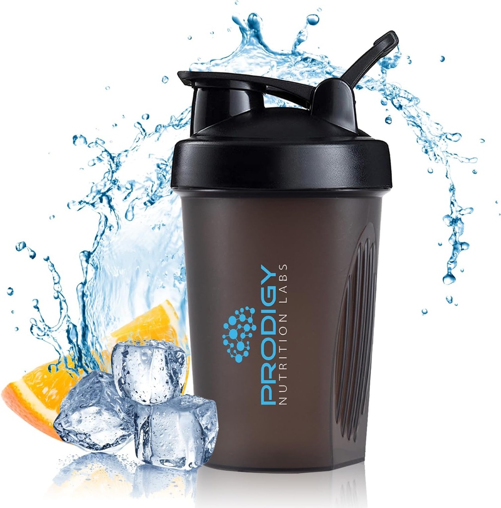 Prodigy Nutrition Labs Premium Shaker Bottle Perfect for Protein Shakes and Pre Workout -14 Ounce (Black)