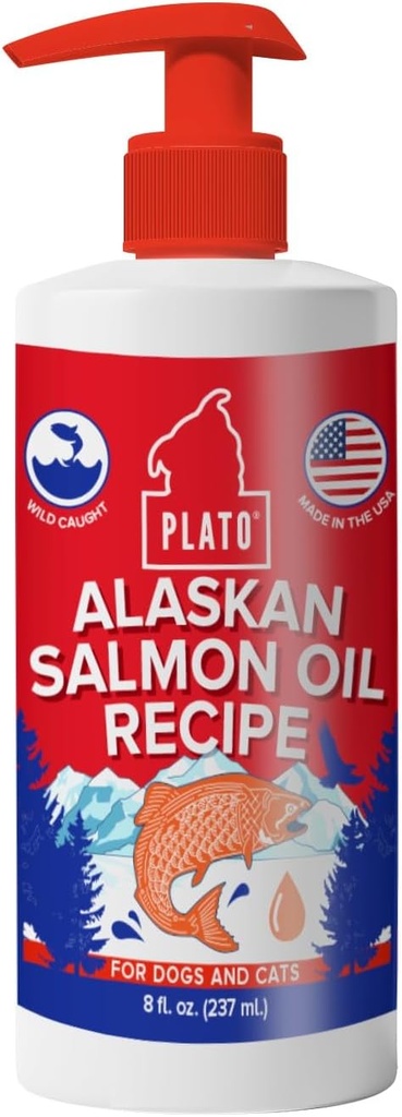 PLATO Wild Aljašský lososí olej Kibble Topper - Boost Dog Food s Omega 3 a 6 mastných kyselín - pre zdravú pokožku & plášť - 8 uncí