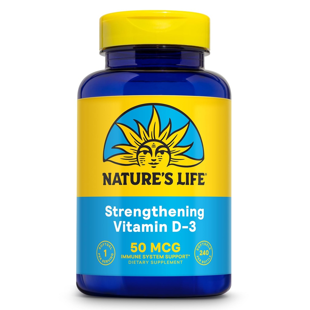 Život v prírode Posilnenie Vitamín D3 2000 IU (50 μg) - Vitamín D - Zdravie kostí a Imunitná podpora Doplnková - Ľahko prehĺtať Softgels - 60-dňová záruka, Lab Overené - 240 Servisov, 240ct