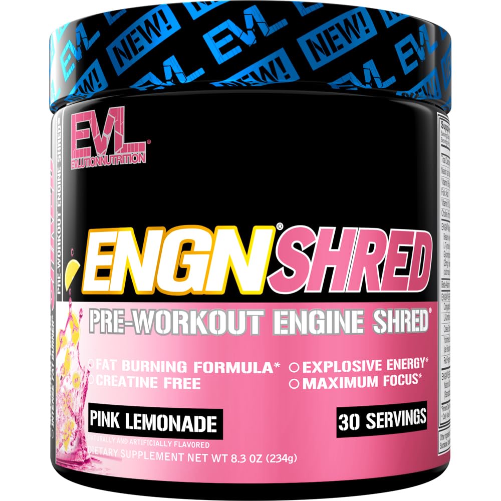 EVL Ultimate pred tréningom prášok - Termogénna podpora spaľovanie tukov Predworkout Powder Drink pre trvalú energiu Focus a výdrž - ENGN Shred intenzívny Kreatín bez preworkout Drink Mix - ružová limonáda