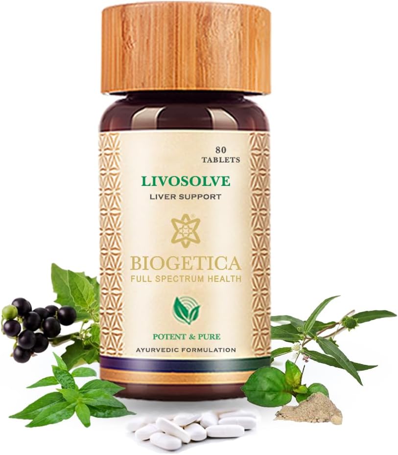 Biogetica Livosolve Herbal Supplement for Liver Care - Total Liver Support, Cleans & Detox, Chráni bunky a enzýmy - 100% Vegan Non-GMO - 80 tabliet