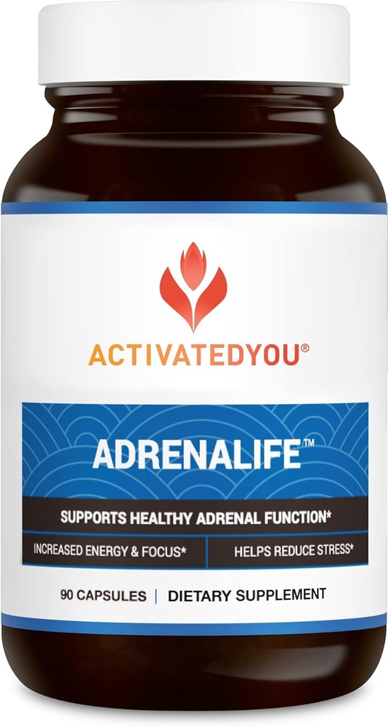 ACTIVATEDYOU AdrenaLife - Pokoj a relaxácia Adrenal Suplement for Stres Relief, Restful Sleep, and Focused Energy w/Magnesium, Vitamín B12, & Rhodiola Rosea Extract (90 kapsúl)