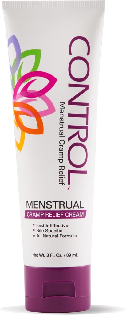 CONTROL, Menštruačný Cream Relief Cream, Topical Pain Relief for period Cramps and PMS, Doba Relief Products, Rýchle a efektívne, jednoduché použitie, Bezpečné pre všetky vekové kategórie, Hormone Free, All Natural, 3 oz Tube.