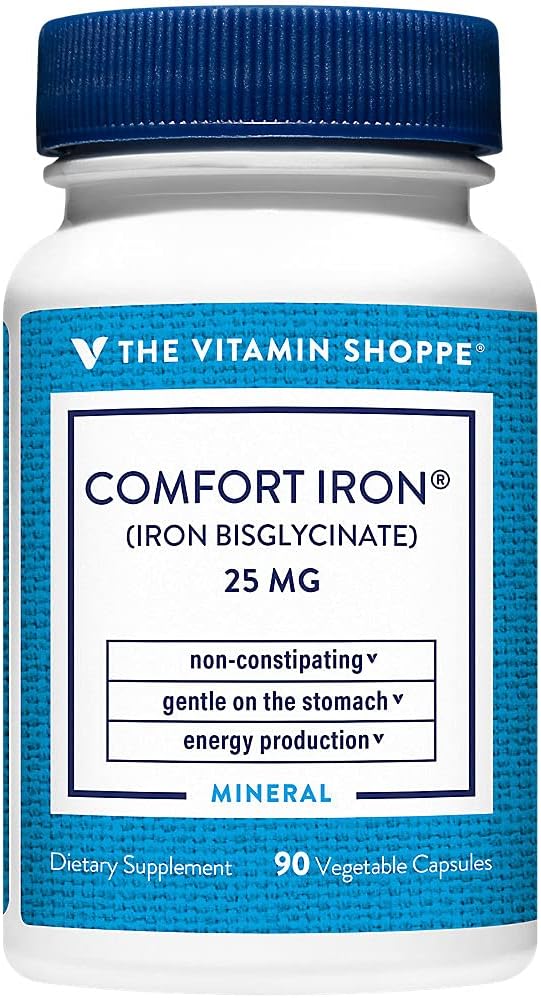 Vitamín Shoppe Comfort Železo 25MG, klinicky študoval železo Bisglycinát, Výroba energie a imunitná podpora, jemné a nekonstipačné doplnky (90 Veggie Kapsule)
