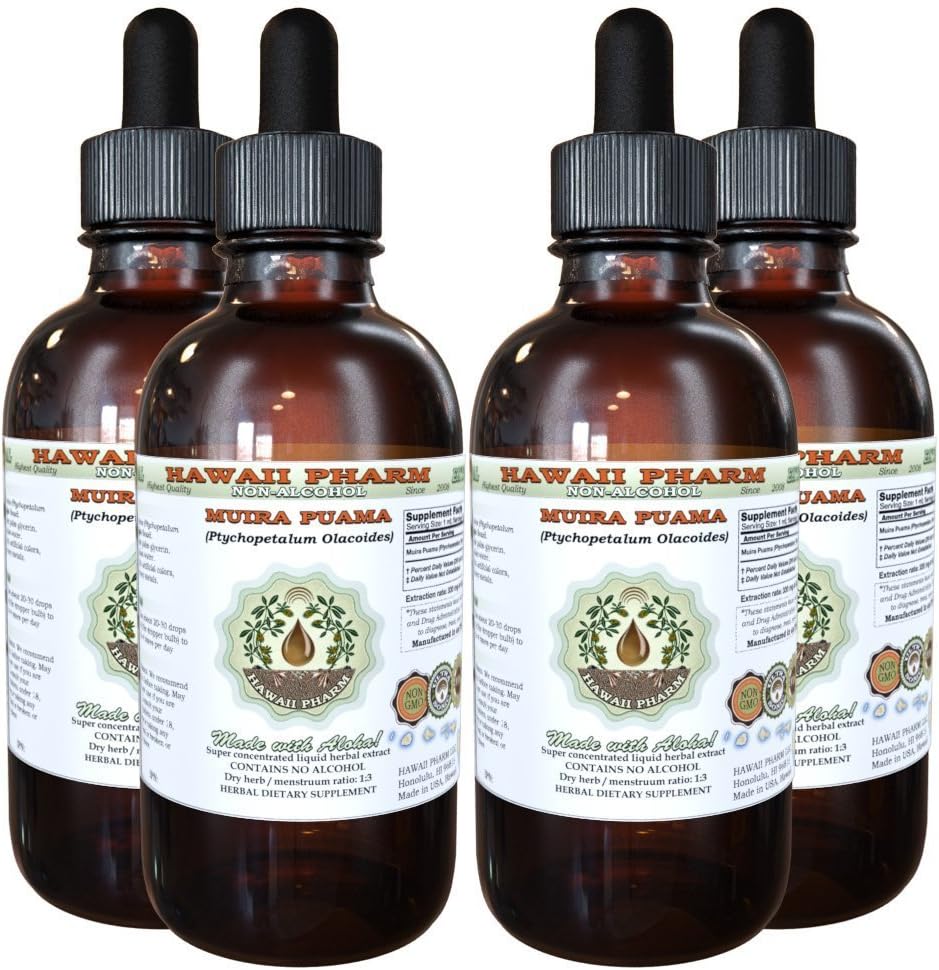 Muira Puama Liquid Extract bez obsahu alkoholu, Organic Muira Puama (Ptychopetalum Olacoides) Glycerit Natural Herbal Supplement, Hawaii Pharm, USA 4x4 oz