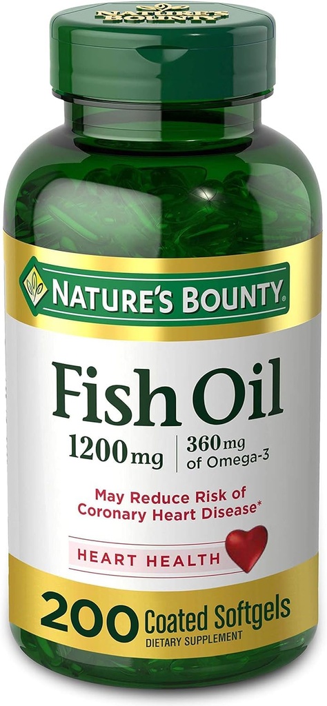 FIsh Oil by Nature's Bounty, Dietary Supplement, Omega 3. Podporuje zdravie srdca, 1200 Mg, 200 Rýchle vydanie Softgels