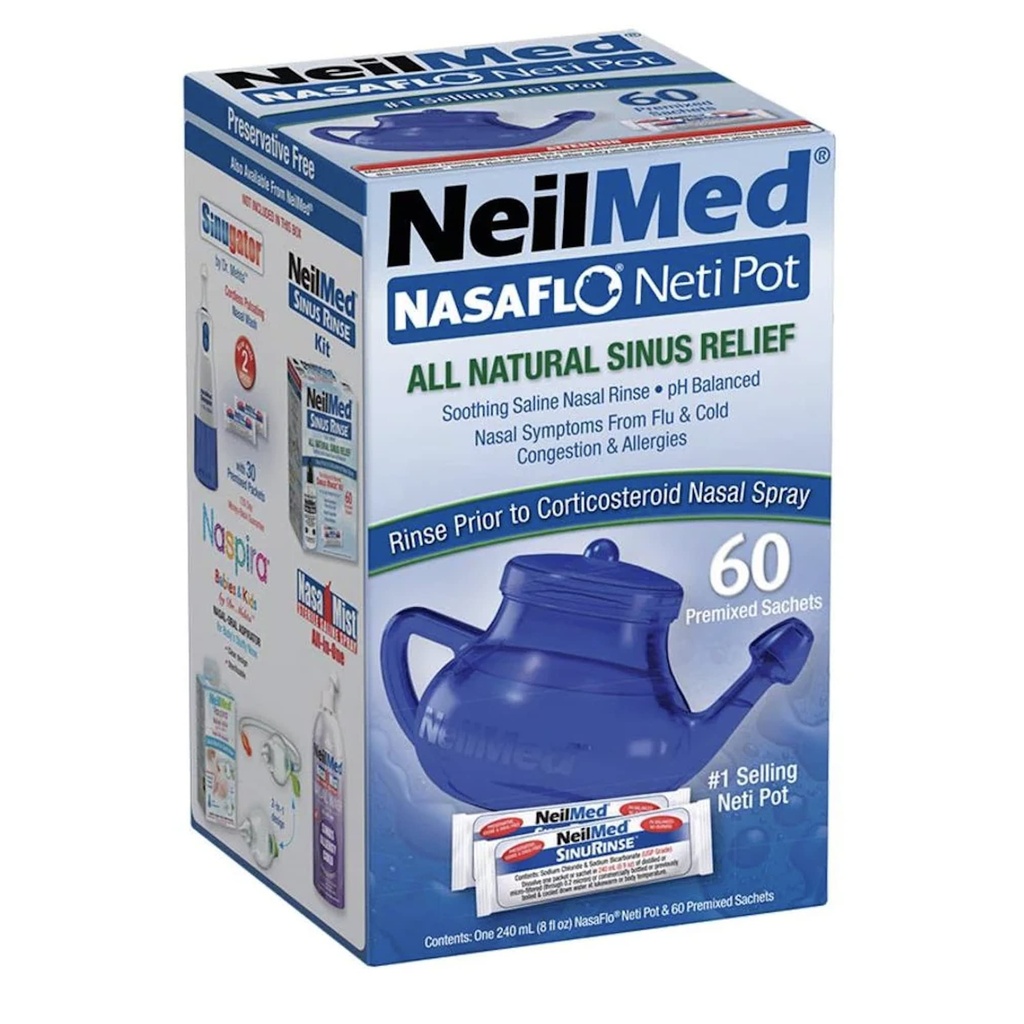 NeilMed NasaFlo Neti Pot s 60 predmiešanými paketami