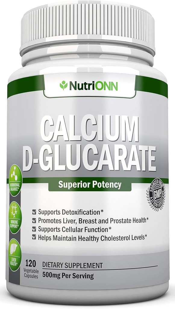 Vápnik D-Glukarát - 500mg - 120 Rastlinné kapsuly - Superior Potency na podporu čistiacich procesov, Estrogen Metabolizmus a hormonálna rovnováha - Pomáha s prostaty, prsia a kolo zdravie