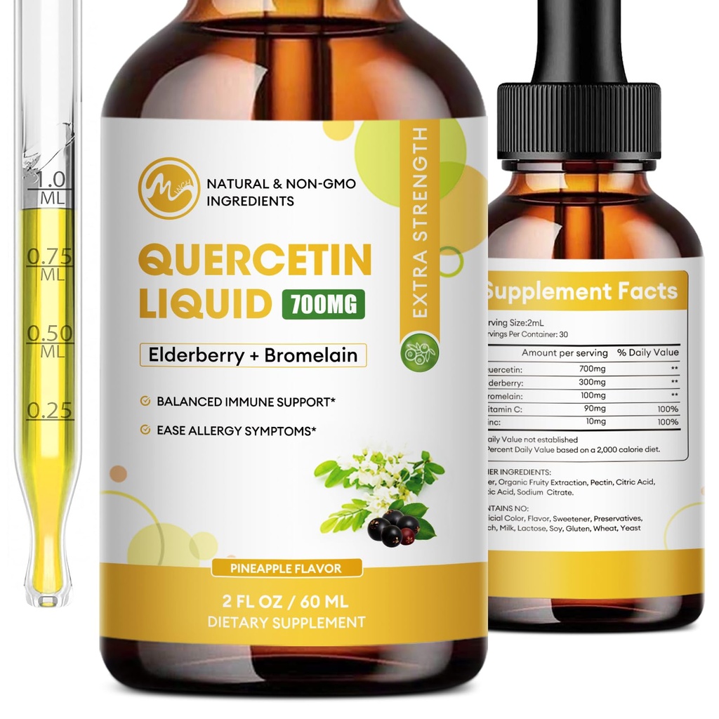 Quercetin Liquid Drops - Quercetin Doplnky 700 mg - 4X Silnejšie ako tablety a kapsuly - 5 v 1 Quercetin s hypromelóza bazový vitamín pre imunitu zdravie dýchacích ciest starostlivosť o pleť- 2 Fl Oz