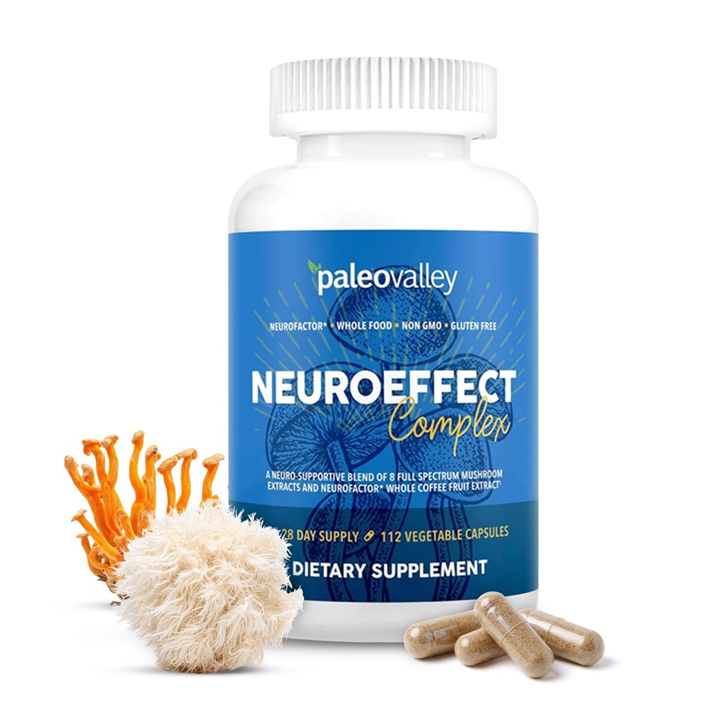 Paleovalley NeuroEfekt - Neuro Hubová káva Výživný doplnok pre zameranie, pamäť a podporu energie - 28-Deň dodávky - 8 Full Spectrum Huba a celá káva ovocné extrakty