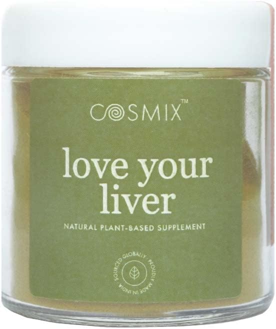 cosmix Love Your Liver, Detoxifikácia pečene a obličiek, očisťuje krv, zníženie zápalu, Bhumi Amalaki, Milk Thitle, Turmerica, 60G - robí až 40 Servings, Rastlinné-založené superfood Blend