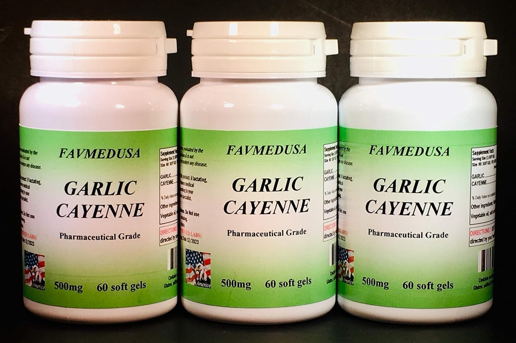 Cesnak Cayenne, Made in USA - 180 (3x60) softgels