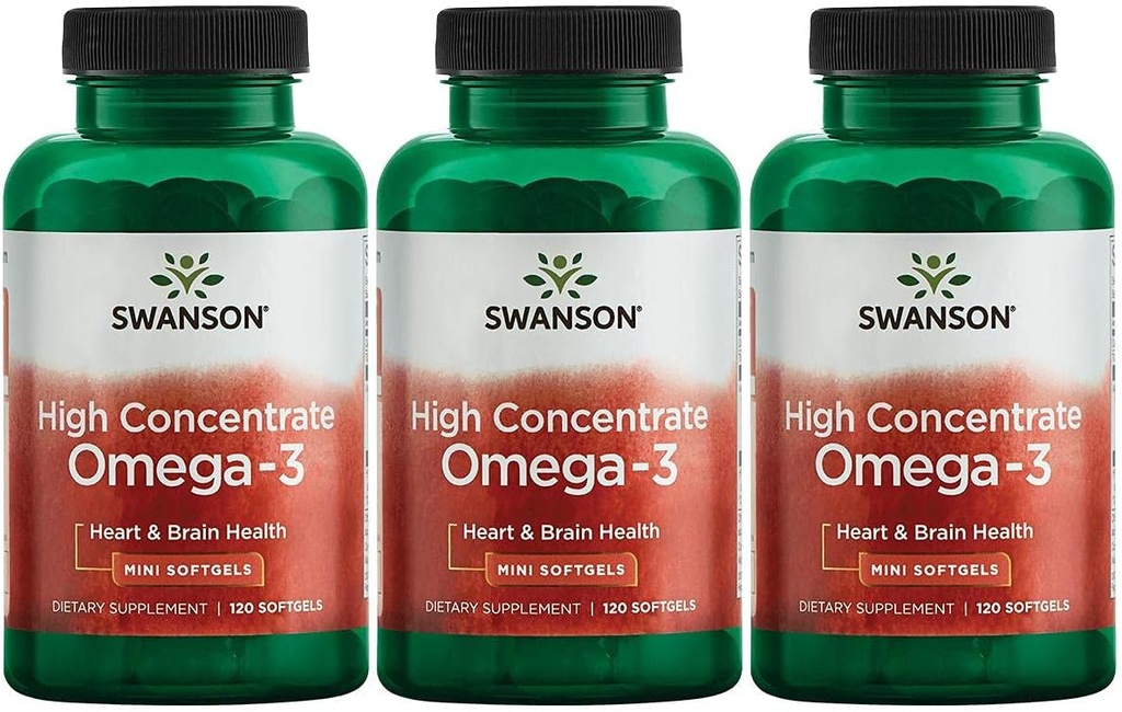 Swanson High Concentration Omega-3 Fish Oil - Essential Mastné kyseliny - (120 Softgels, 680mg Každý) 3 balenie