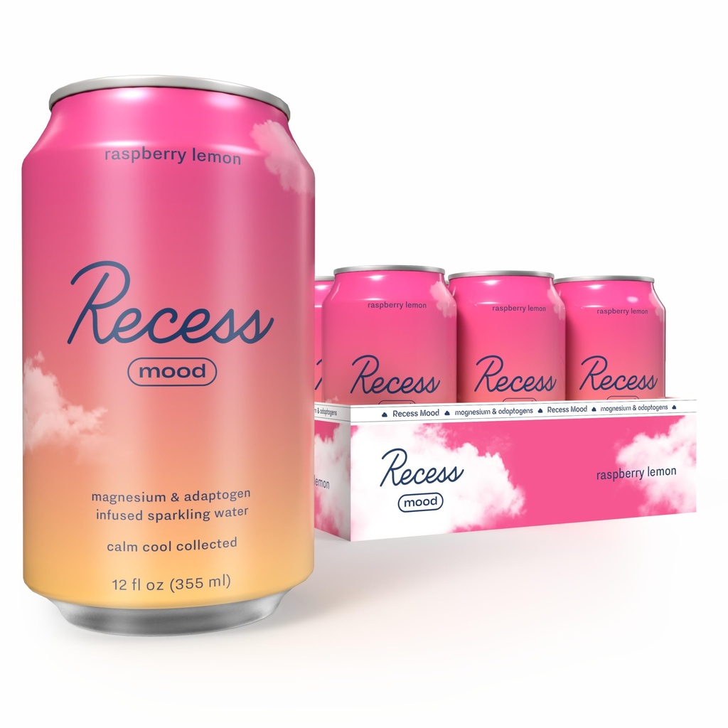 Recess Mood Magnézium & Adaptogen Drink, Ukľudňujúci relaxačný nápoj, 12 unca (Raspberry Lemon, 12 balení)