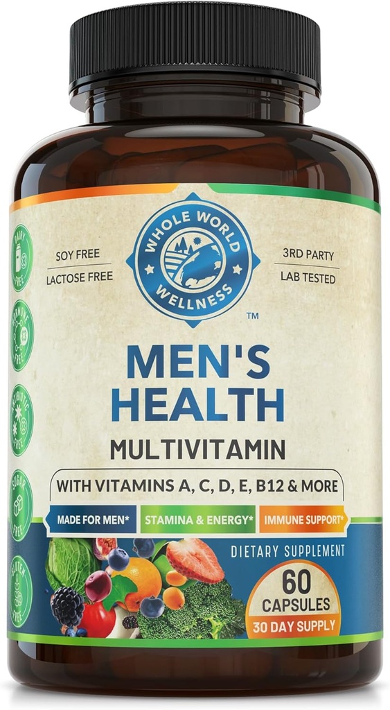 Mens Daily Multivitamin Multimineral Supplement for Energy, Focus, Stamina & Performance. Made for Men with 30+ Nutrients, Fruit & Energy Blend. Mens Vitamins 60 Capsules, Made in the USA.