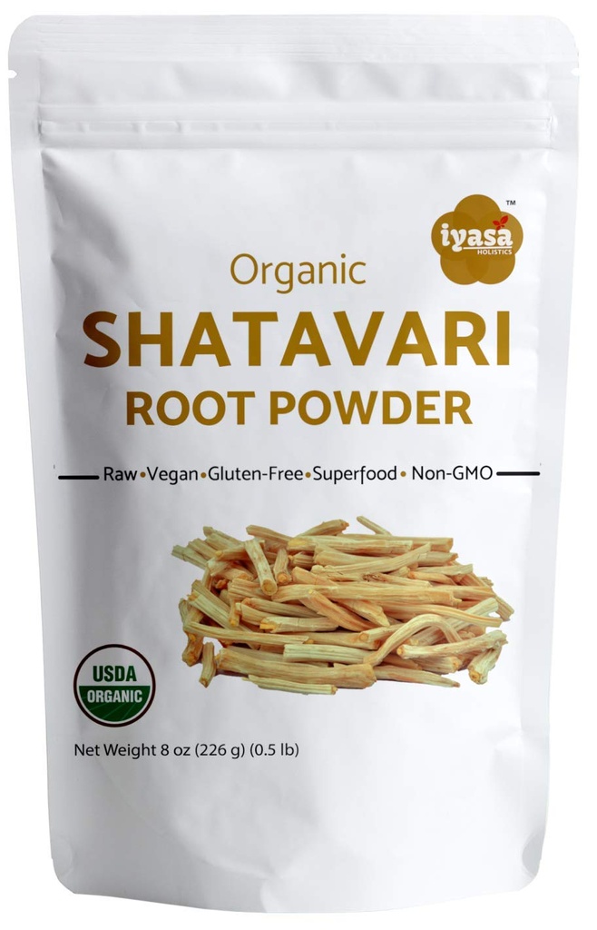 Iyasa Holistics Organic Shatavari Root Powder Value Pack of 8 oz/227 Gm, Asparges racemosus, USDA Organic Ayurveda herb, Women's Health Tonic, General Rejuvening Tonic Reselable Pouch