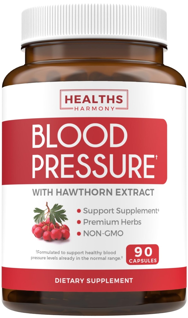Krvný tlak podpora doplnok (NON-GMO) Premium prírodné byliny, vitamíny a bobuľové plody - vysoká dávka Hawthorn Berry extrakt 
