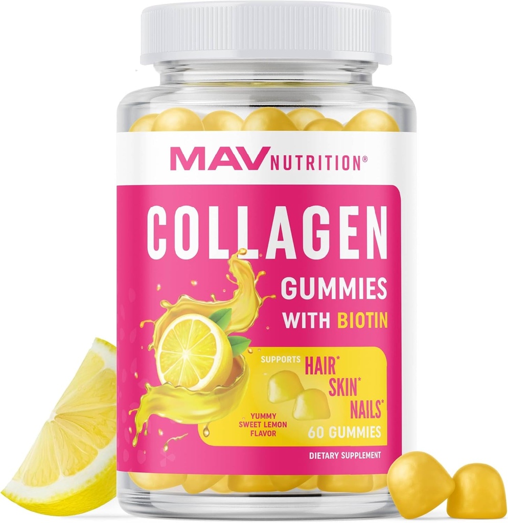 Collagen Gummies for Women | 200mg Hydrolyzed Collagen + 2500mcg Biotin, With Vitamin C, E & Zinc | Anti Aging, Hair Growth, Skin, Strong Nails | Non-GMO Gummy Vitamin Supplements | 60 Count
