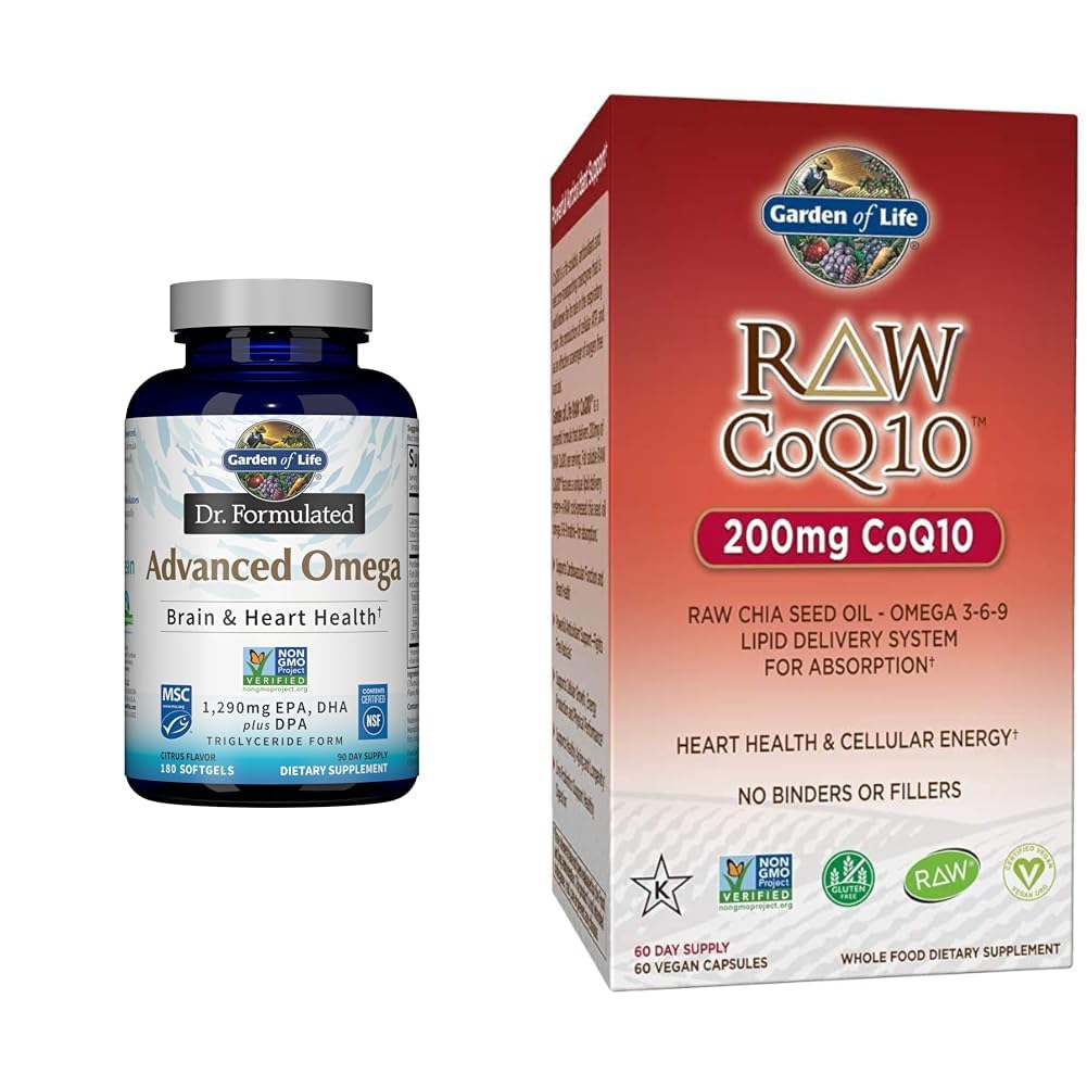 Garden of Life Dr. Formulated Advanced Omega Fish Oil - citrón, 1,290mg EPA, DHA + DPA & Vegetariánska Omega 3 6 9 Supplement - Raw CoQ10 Chia Seed Oil Celá výživa potravín
