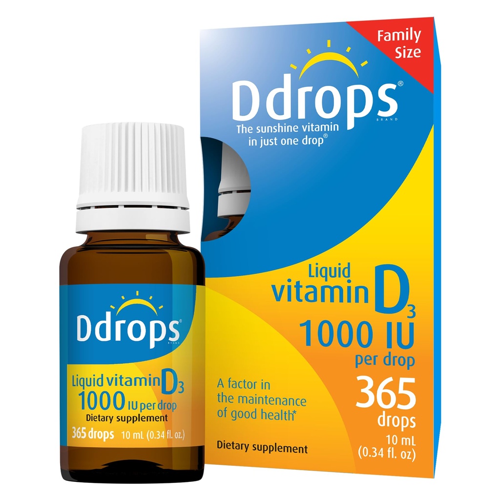 Drops Dospelí 1000IU 365 kvapky - Tekutý vitamín D3 doplnok, Podpora silné kosti a imunitný systém