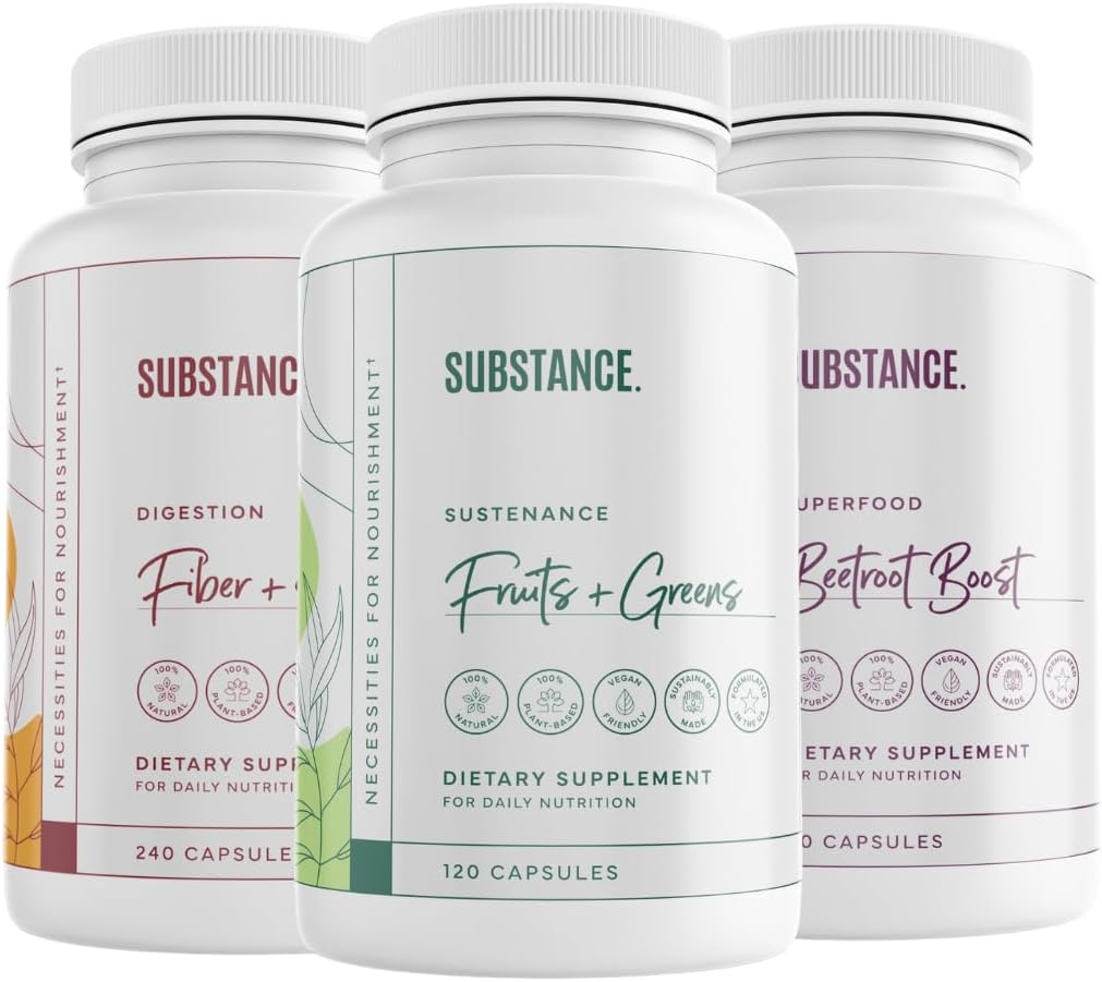 3-Pack Celková Wellness Bundle: Príroda Sustenance Daily Fruits & Veggies (120 Caps) + Fiber & Spices (240 Caps) + Cvikla Boost (180 Caps) - US Made, Vegan-Friendly