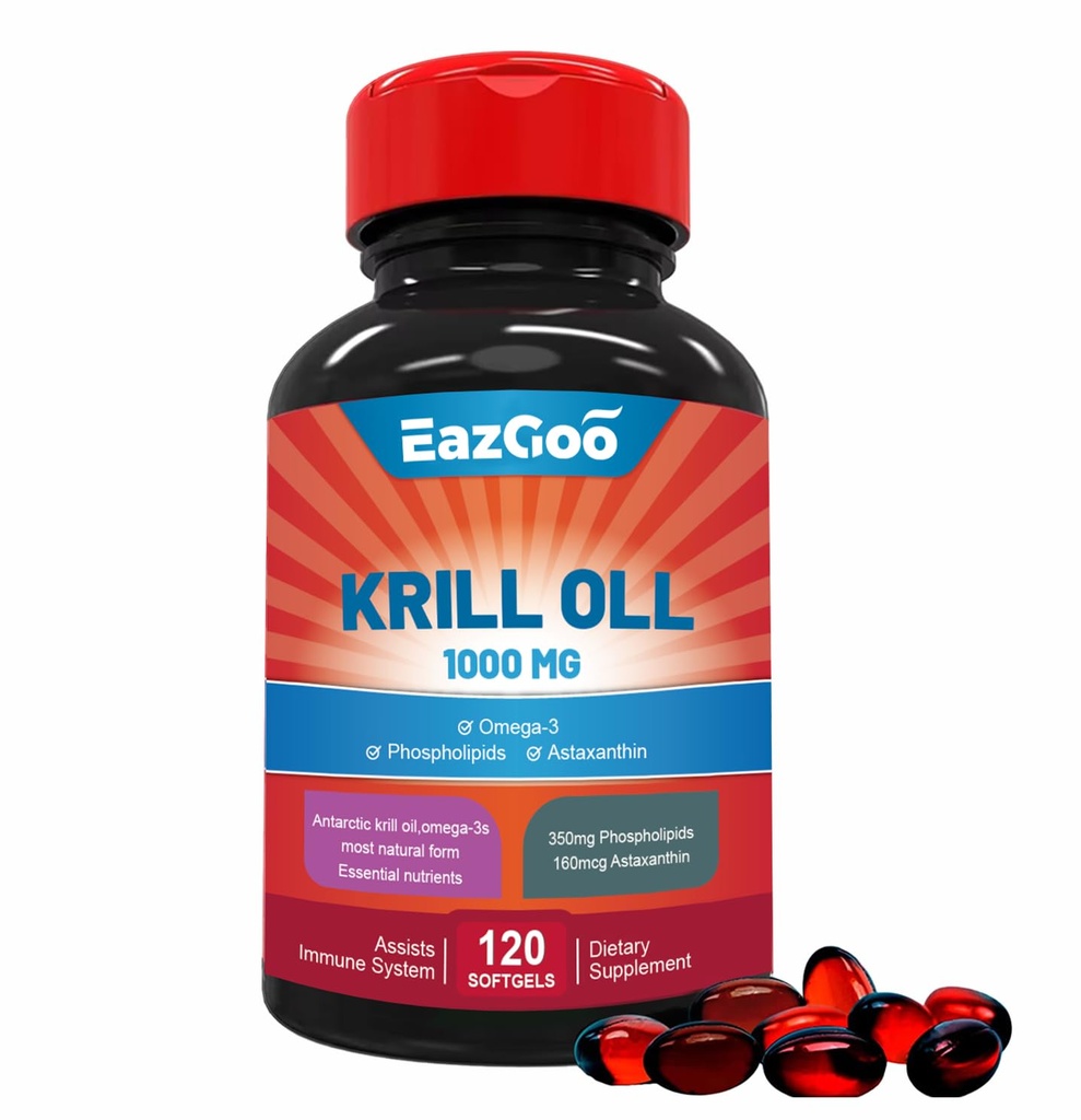 Antarktída Krill Oil 1000mg, Omega 3 Supplement,EPA, DHA, Fosfolipidy a astaxantín- 120 Softgels