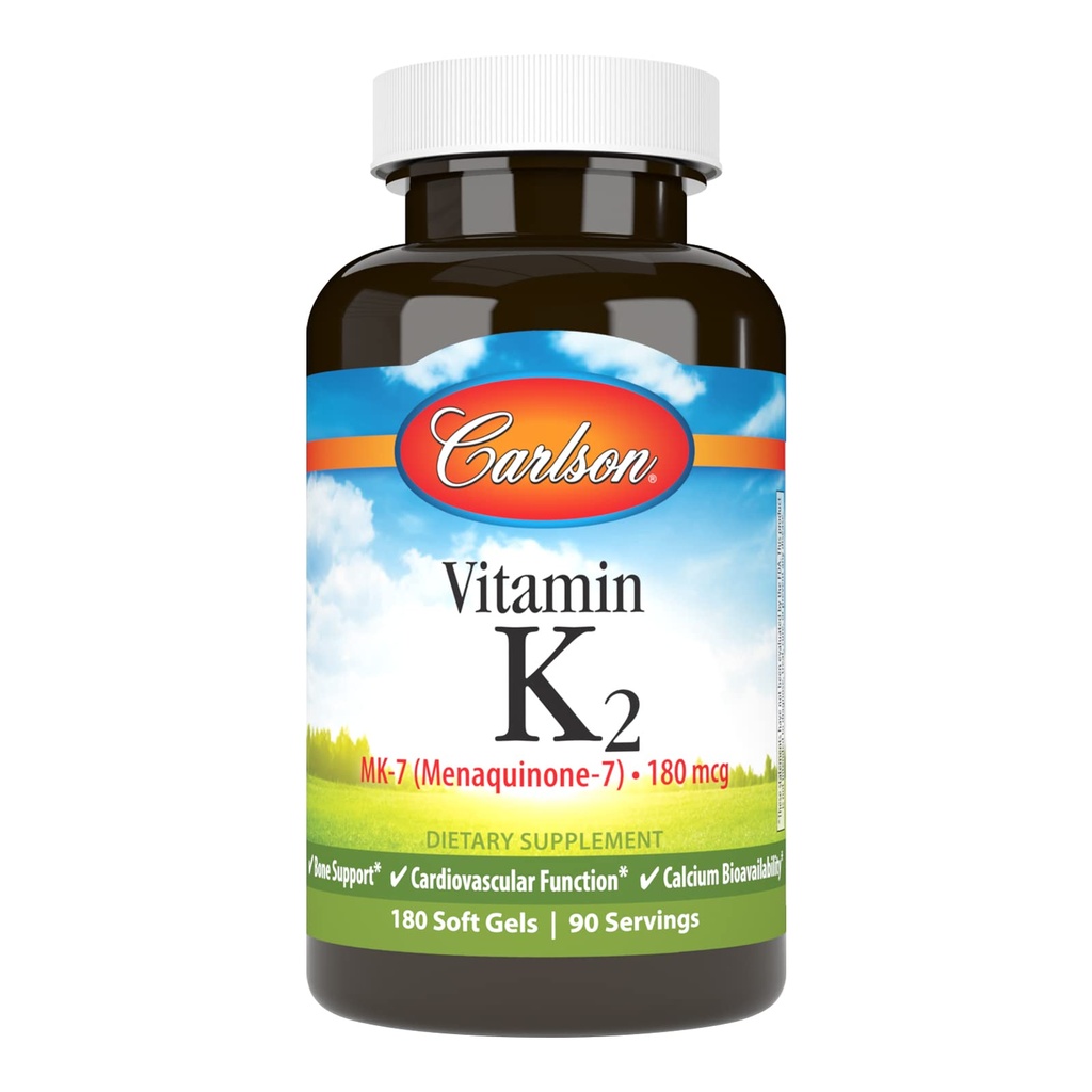 Carlson - vitamín K2 MK-7 (menachinón), 180 μg, kostná podpora, biodostupnosť vápnika, K2 vitamín, vitamín K-2, 180 softgelov
