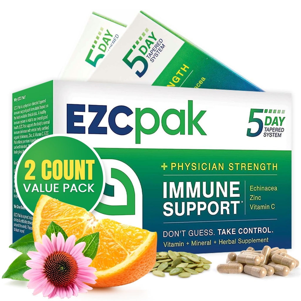 EZC Pak 5-Day Tapered Immune Support Booster - Vitamín Imunitná podpora Supplement, Echinacea, Zinok Vitamín C, Immune Boosters pre dospelých - Imunitná podpora Vitamíny (Obsah 2)