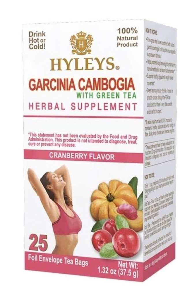 HYLEYS čaj Garcinia Cambogia zelený čaj brusnicová príchuť - 25 čajové tašky (6 balenia - 150 čajové tašky celkom)