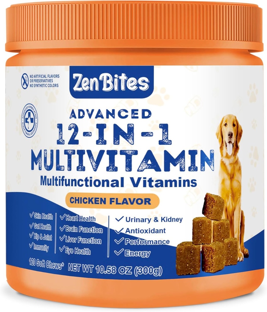 12 v-1 Pes vitamíny a probiotiká 120 mäkké žuvačky - Organic Multivitamín s glukozamínom pre psy - Spoločná podpora doplnkov pre psy všetkých vekových kategórií,Veľkosti, & Plemeno,Podpora kože,Srdce,Imunita