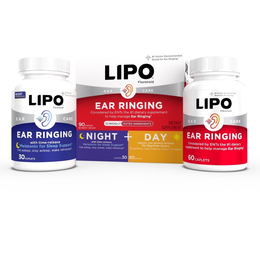 Lipo Flavonoid deň a noc Combo Kit, Tinitus Relief for Ringing Ears, Lipo Flavonoid Plus & Lipo flavonoid night with Melatonin & Vitamín C, 90 Caplets