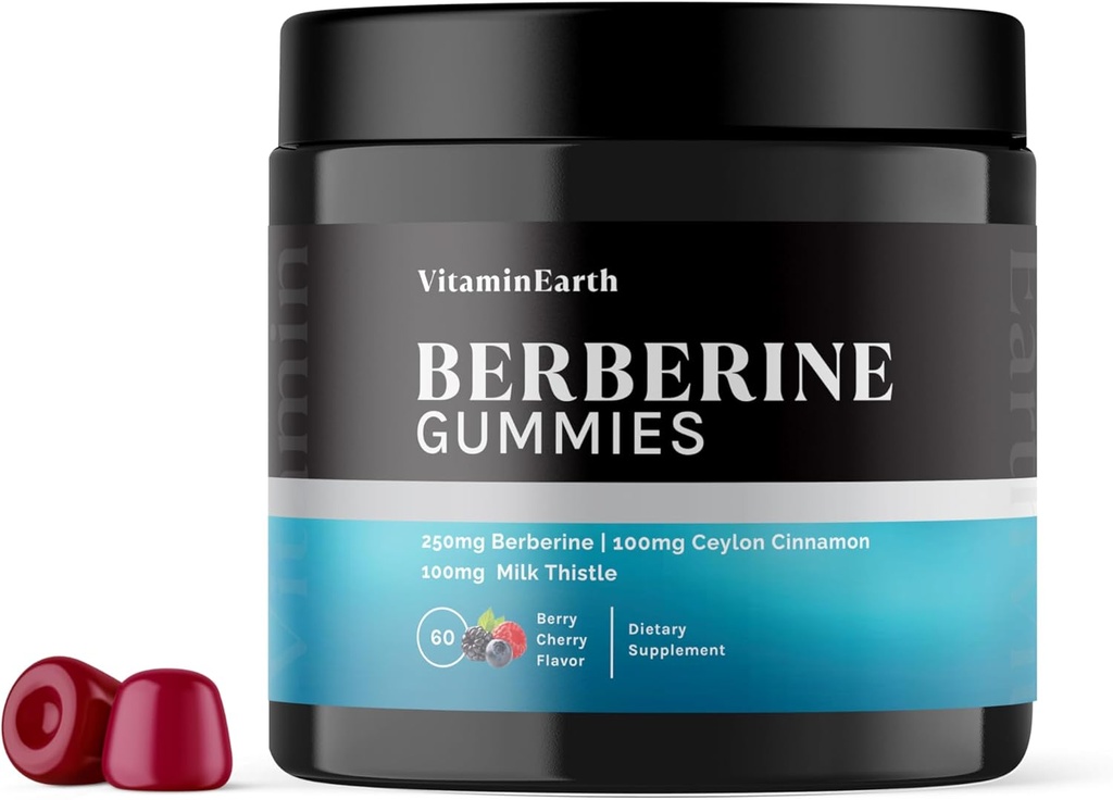 Berberine Gummies s Berberine HCL, Ceylon škorica a mlieko Thitle for Immune and Replacement Support - Berry Cherry Cherry Flavor - 60 Gróf