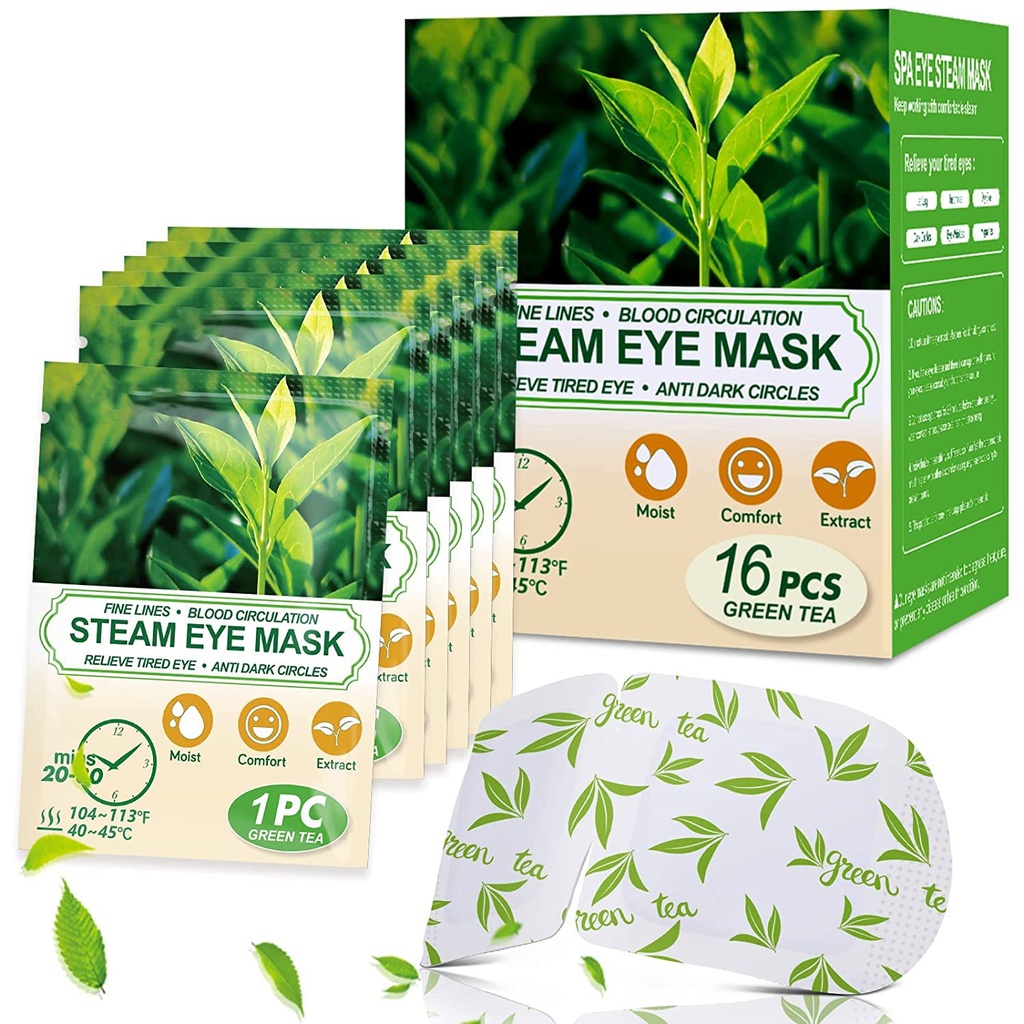 16 Balíčky Parné očné masky pre suché oči, zelený čaj Teplá očná maska, Relief Eye fatience & Puffy Eyes, Hydratačný kompres pre oči, Self Vyhrievané očné masky, Jednorazové Cestovanie Essentials & Relaxačné súpravy