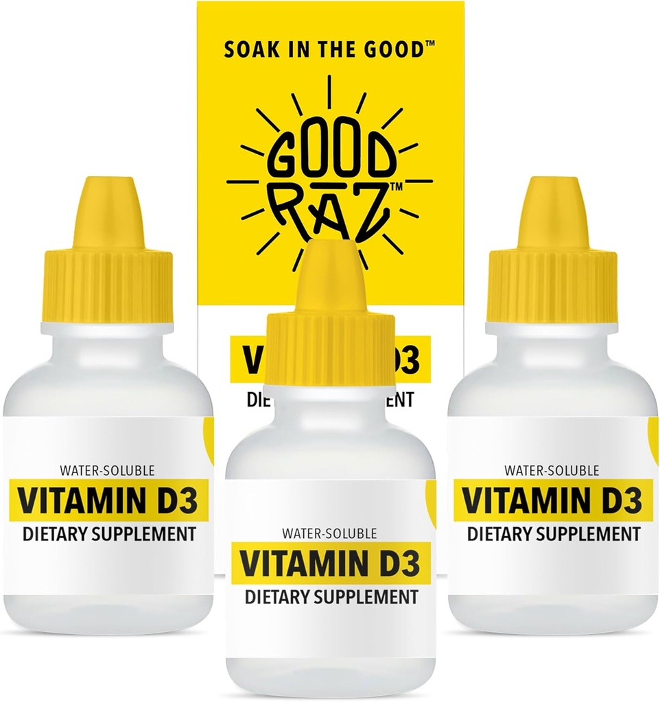 Vitamín D kvapky Dospelý - voda-rozpustná kvapalina D3 kvapky - Silné vitamín D tekuté kvapky - bez miechy, non-GMO, Kosher - D3 Tekuté pridať do nápojov alebo potravín, bezchute - 12-Mesiac dodávky (3)