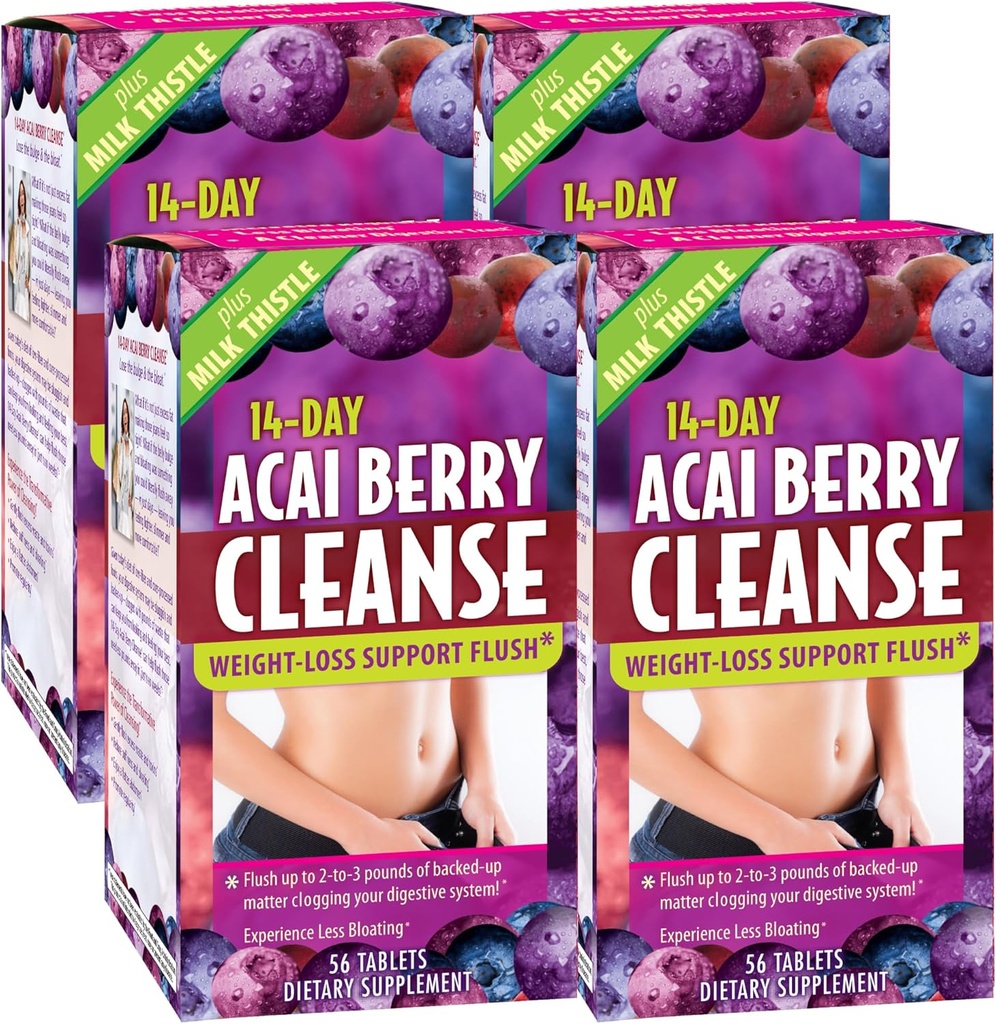 Applied Nutrition 14-Day Acai Berry Cleanse - 56 tabliet, balenie 4 - Podpora hmotnosti-Loss Flush + mlieko bodka - 112 celkové služby