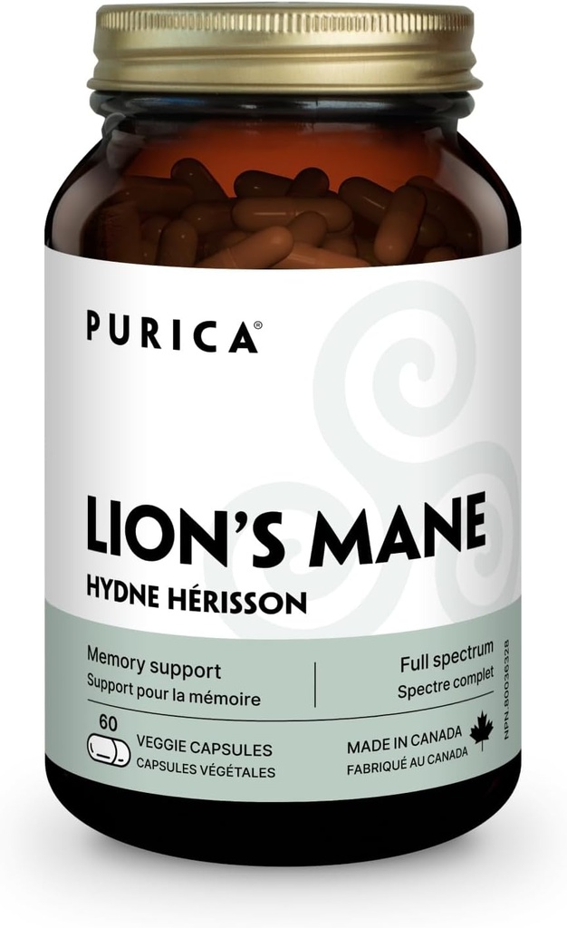 PURICA - Lion Mane Mikronizované huby, 60 Vegan Kapsule - Podporuje kognitívne zdravie - Zameranie a podpora pamäte