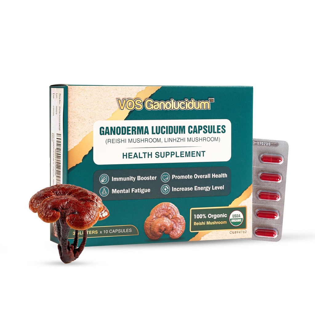 Kapsule Red Reishi Mushroom od Imunity, Ganoderma Lightum Extract, Natural Vegan Reishi Huby Daily, 70mg, 30 Kapsule