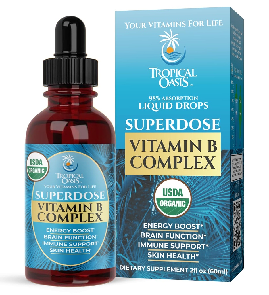 Superdávkové organické vitamín B komplex Tekuté kvapky 125,000% DV vitamín B12, B6, Biotin, Niacin, Folate 