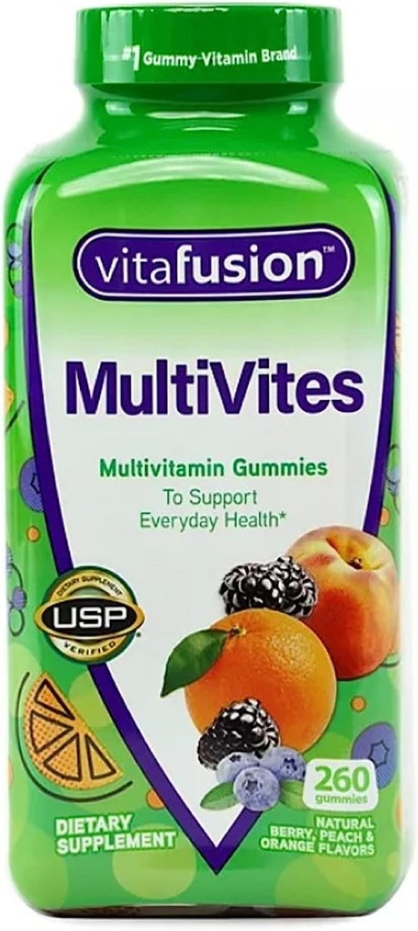 Vitafusion MultiVitees Essential Multivitamín Natural Berry, Peach and Orange Flavor 260 ct.