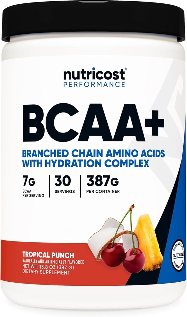 Nutricost BCAA + hydratačný prášok (Tropical Punch) 30 Servisné služby - Aminokyseliny s rozvetveným reťazcom s hydratačným komplexom - bez lepidla, bez GMO