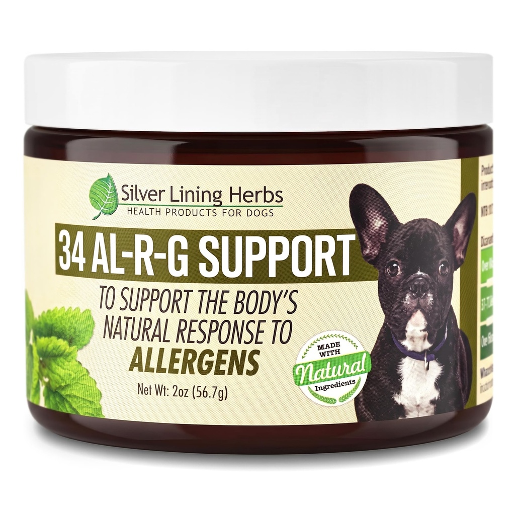 Silver Lining Herbs 34 Psie Al-R-G - Bylinné alergie doplnok pre psy - Prírodné alergie Podpora pre psov - Zvyšuje psa zdravé, normálne, a prírodná reakcia na alergie - 2 Ounce Jar