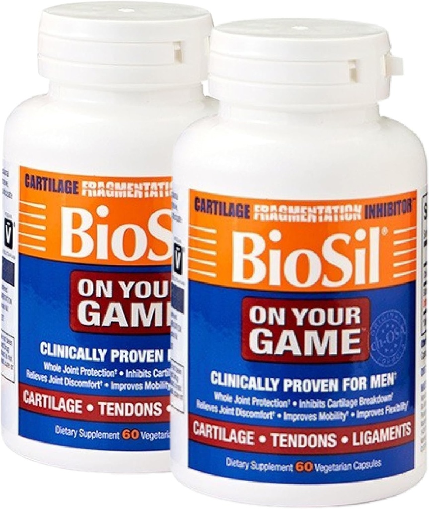 Biosil On Your Game - 60 Veggie Capsules, Pack of 2 - s patentovaným ch-OSA komplex - zvýšenie Kolagén výroby pre kĺbovú úľavu od bolesti, Flexibilita a rozsah pohybu - GMO zadarmo - 60-Deň dodávky